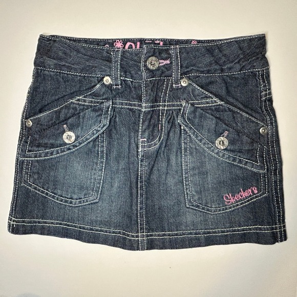 Skechers Vintage Girls Size 4 Denim Skirt Jean Mini Pockets Embroidered Y2K 2010 - Picture 1 of 10